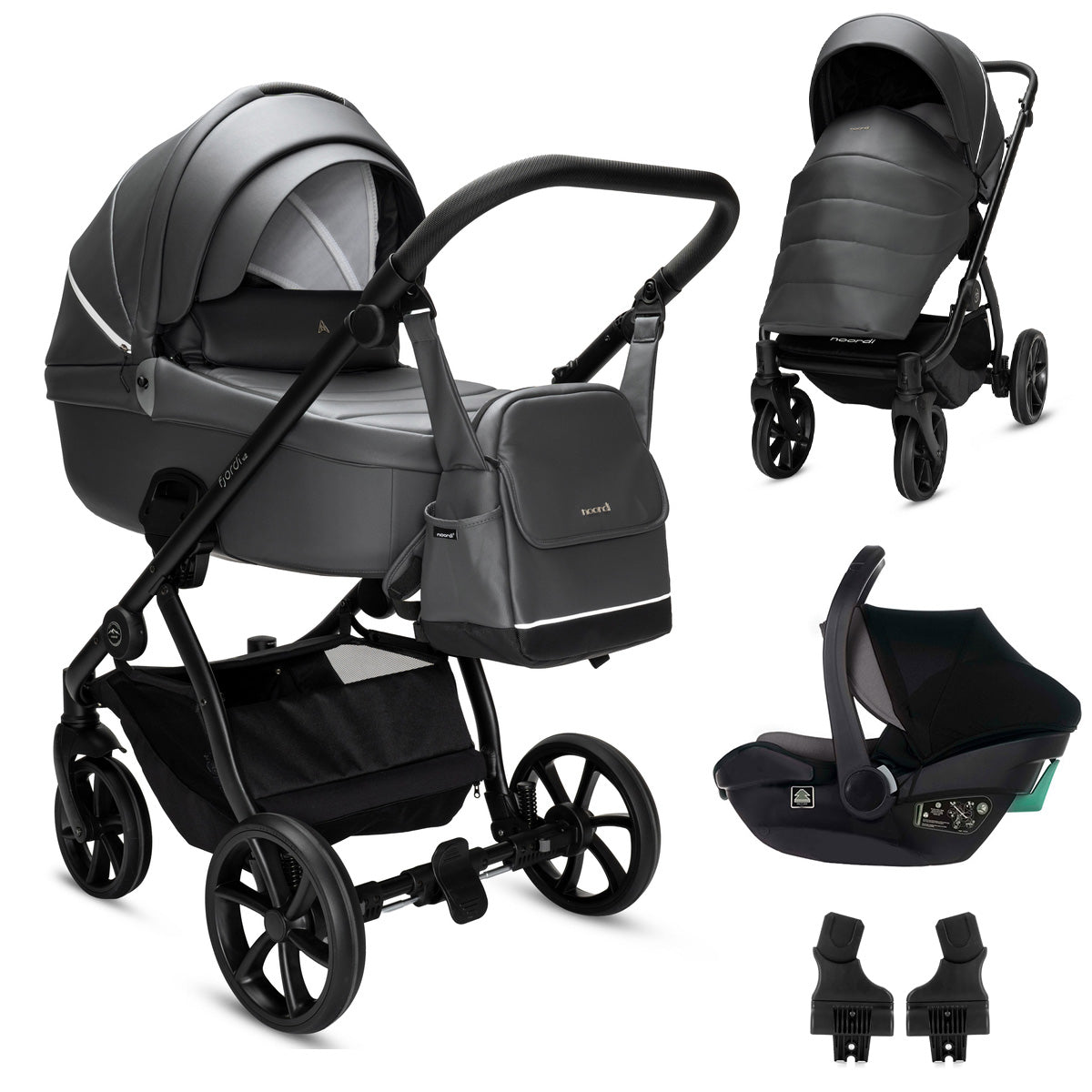 Noordi - Fjordi V2 Leather, 3 in 1 - Shadow Grey with i - Size Car Seat and Base - Little Miracles Baby Boutique
